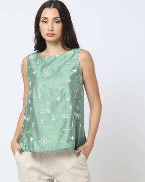 women embroidered round-neck tunic