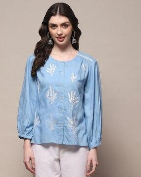 women embroidered round-neck tunic