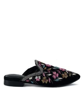women embroidered round-toe mules