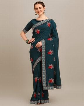 women embroidered saree with blouse piece