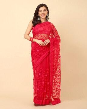 women embroidered saree with blouse piece