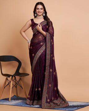 women embroidered saree with blouse piece