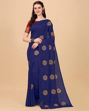 women embroidered saree with blouse piece