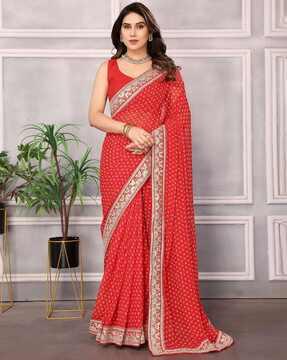 women embroidered saree with blouse piece