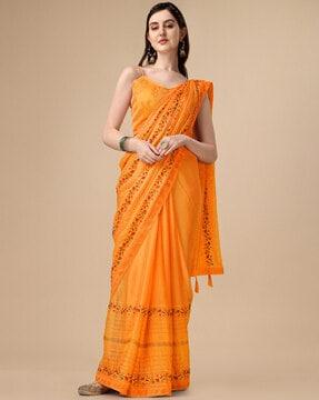 women embroidered saree with contrast border