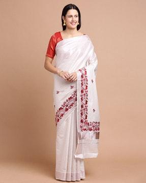 women embroidered saree with contrast border