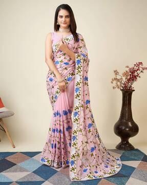 women embroidered saree with contrast border