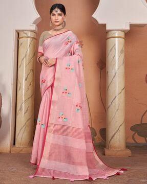 women embroidered saree with contrast border