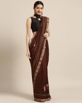 women embroidered saree with contrast border