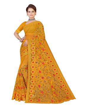 women embroidered saree with contrast border