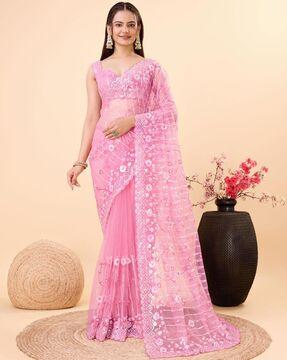 women embroidered saree with contrast border