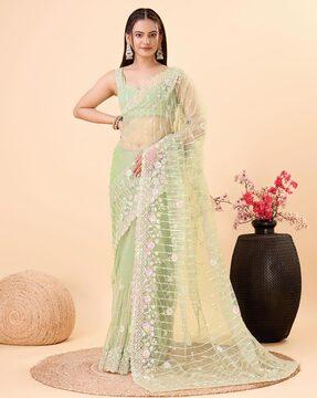 women embroidered saree with contrast border