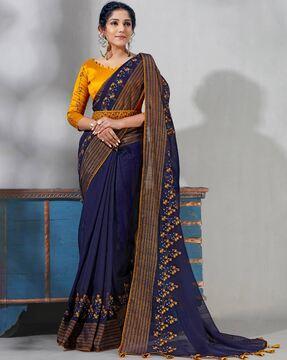 women embroidered saree with contrast border