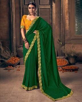 women embroidered saree with contrast border