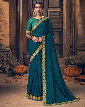 women embroidered saree with contrast border