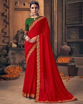 women embroidered saree with contrast border