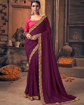 women embroidered saree with contrast border