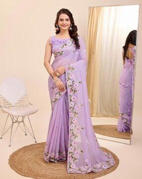 women embroidered saree with contrast border