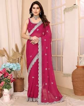 women embroidered saree with contrast border