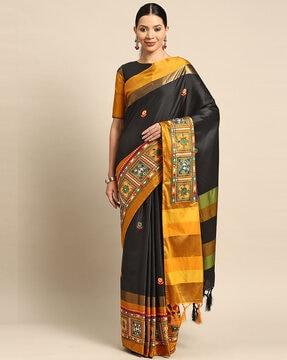 women embroidered saree with contrast border