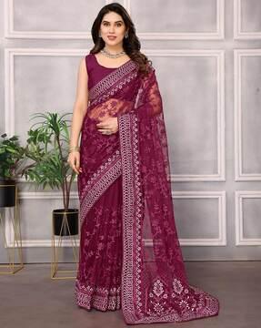 women embroidered saree with contrast border