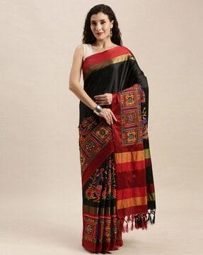 women embroidered saree with contrast border