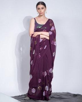 women embroidered saree with contrast border