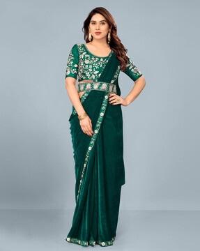 women embroidered saree with contrast border