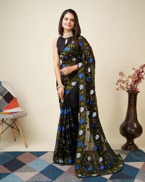 women embroidered saree with contrast tipping