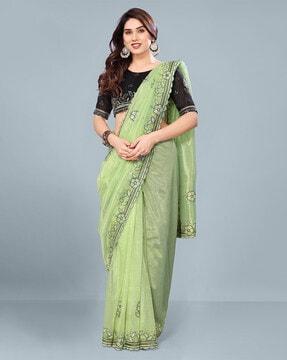 women embroidered saree with cut-out border