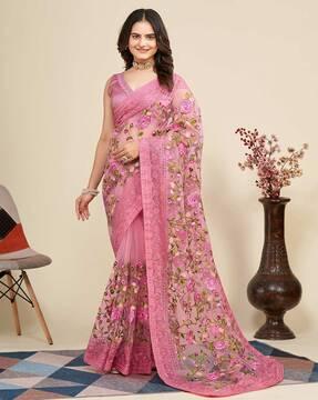 women embroidered saree with lace border