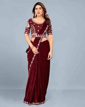 women embroidered saree with lace border