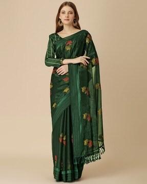 women embroidered saree with tassels