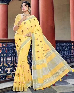 women embroidered saree with tassels