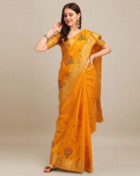 women embroidered saree with zari border