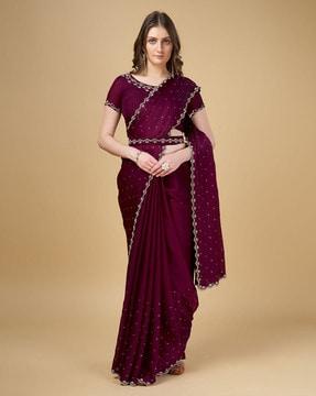 women embroidered satin blooming saree