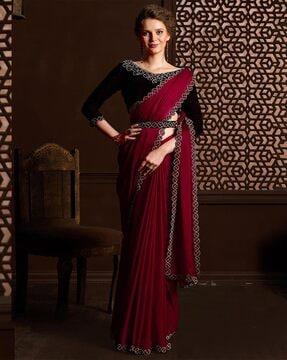 women embroidered satin saree