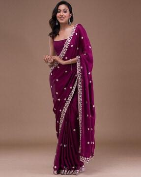 women embroidered satin saree