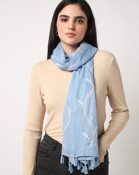 women embroidered scarf with tassels