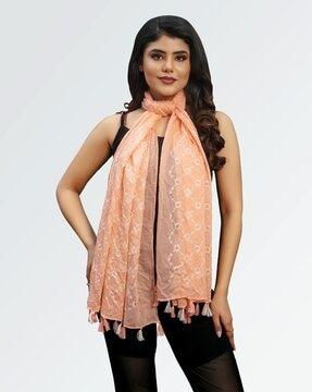 women embroidered scarf with tassels