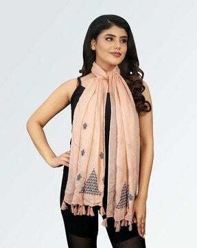 women embroidered scarf with tassels