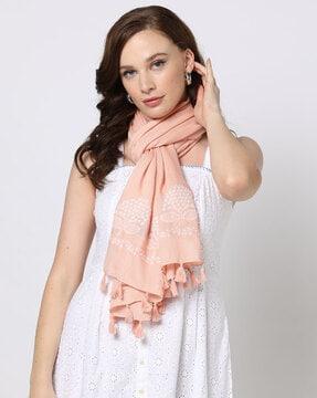 women embroidered scarf with tassels