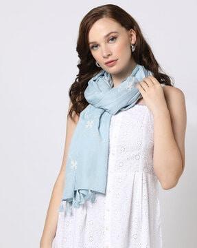 women embroidered scarf with tassels