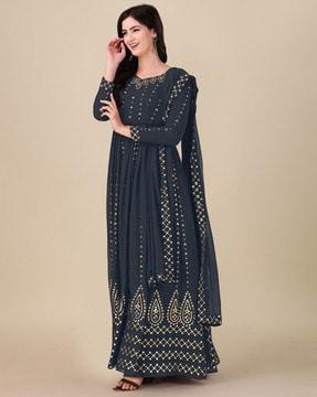 women embroidered semi-stitched anarkali dress fabric
