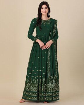 women embroidered semi-stitched dress material with dupatta set