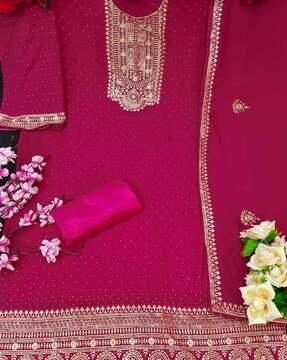 women embroidered semi-stitched dress material