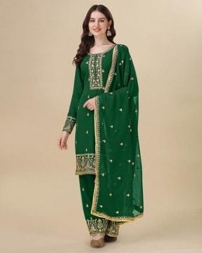 women embroidered semi-stitched straight dress material