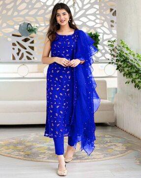 women embroidered semi-stitched straight dress material