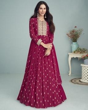 women embroidered semi-stitched straight dress material