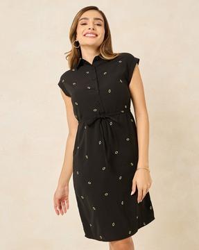 women embroidered shirt knee length dress